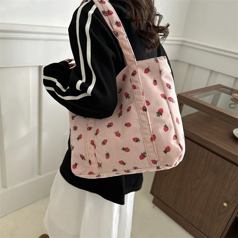Breesh Corduroy Strawberry Beach Tote
