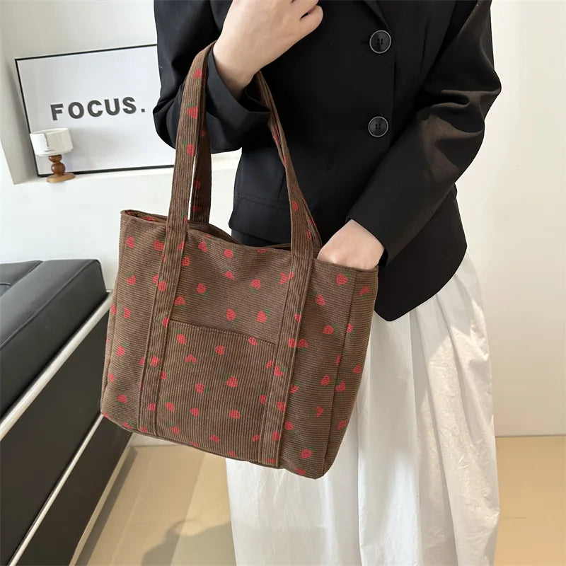 Breesh Corduroy Strawberry Beach Tote