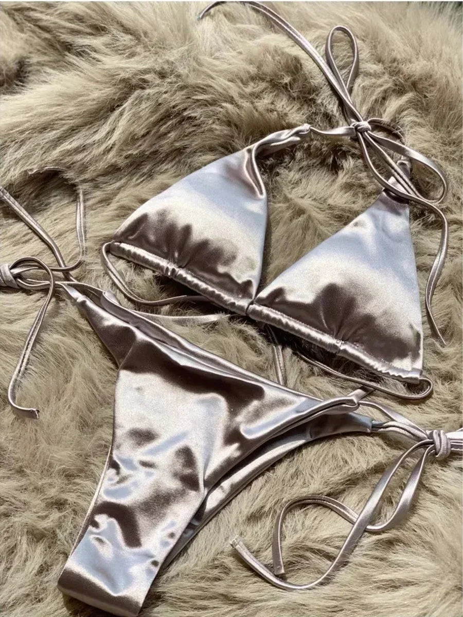 Breesh Metallic High-Cut Bikini
