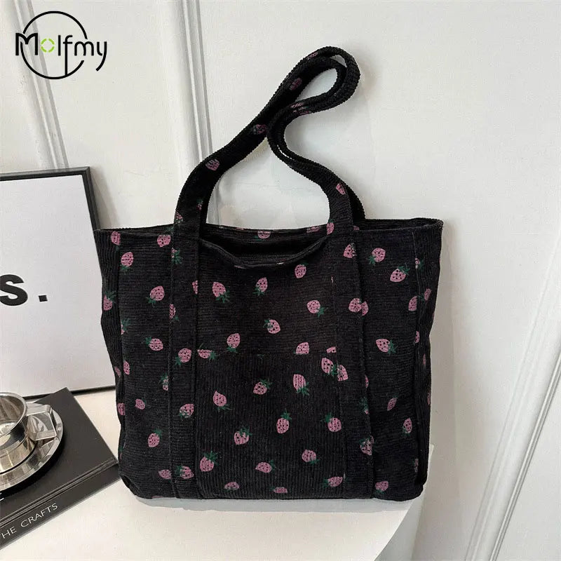 Breesh Corduroy Strawberry Beach Tote