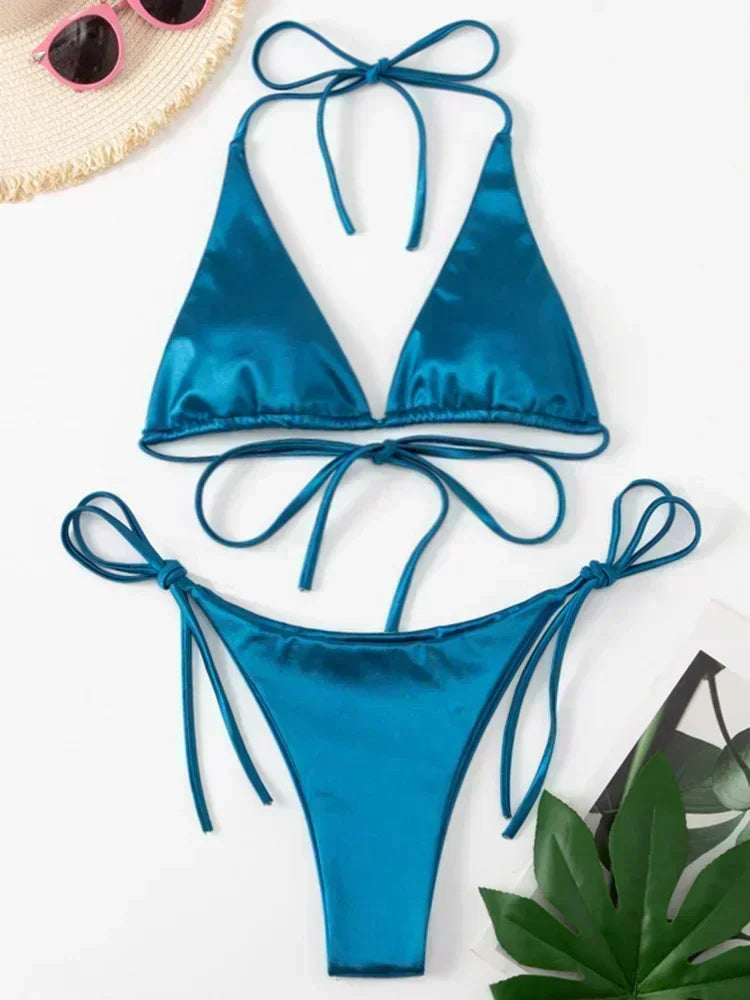 Breesh Metallic High-Cut Bikini
