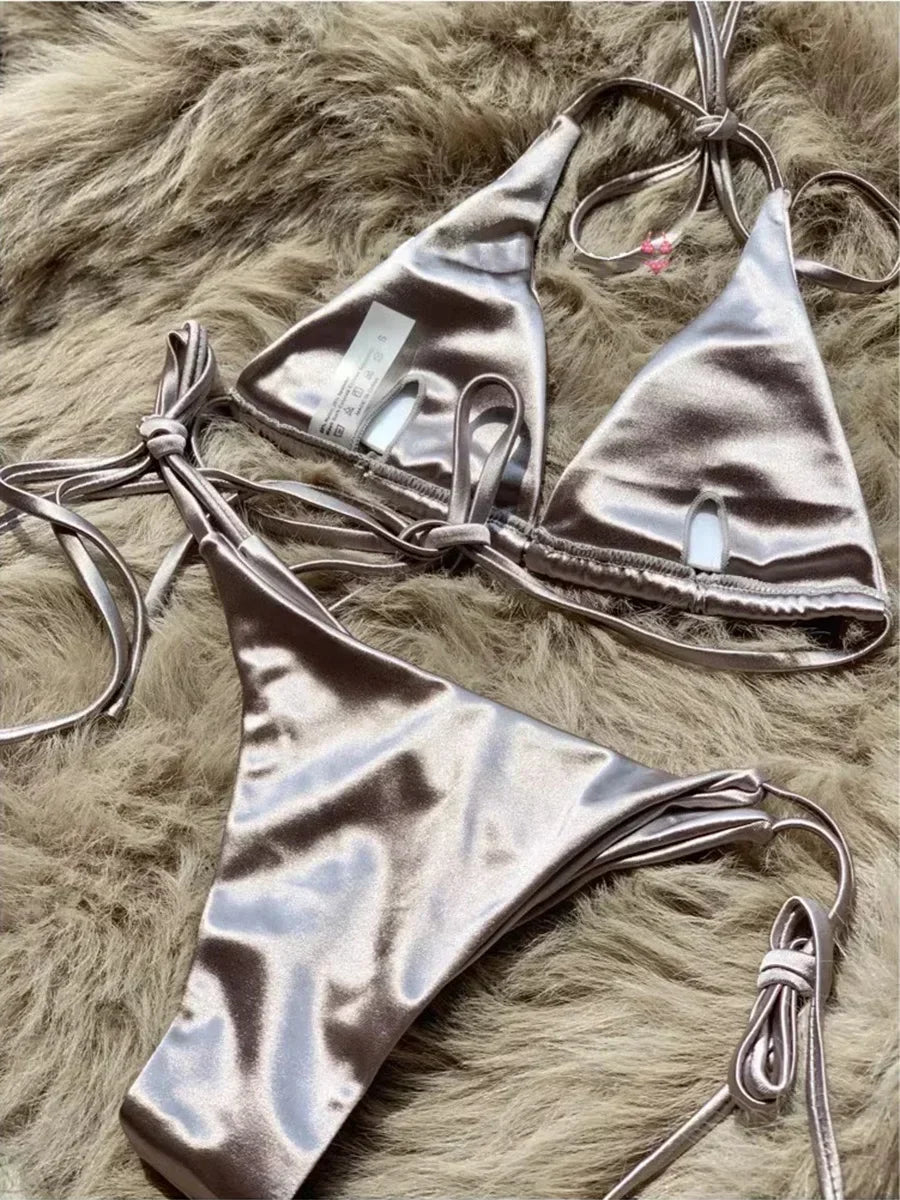 Breesh Metallic High-Cut Bikini