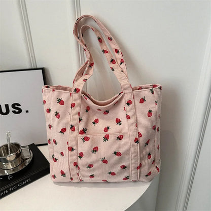 Breesh Corduroy Strawberry Beach Tote