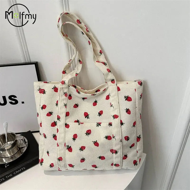 Breesh Corduroy Strawberry Beach Tote