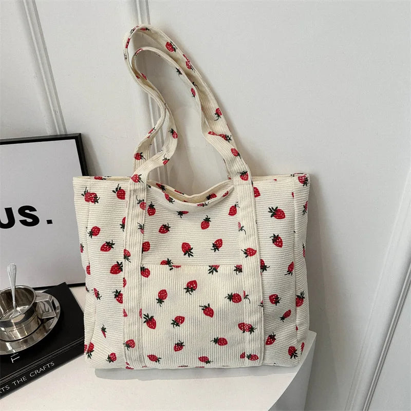 Breesh Corduroy Strawberry Beach Tote