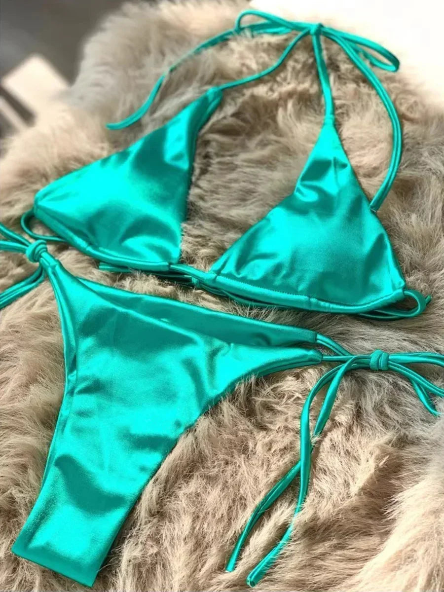 Breesh Metallic High-Cut Bikini