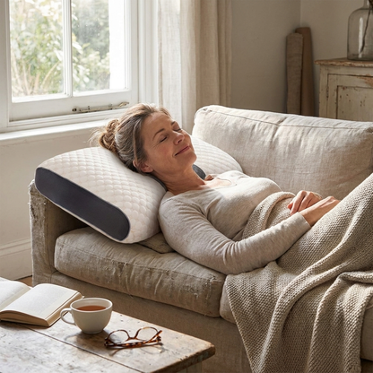 Cervical neck support pillow in use