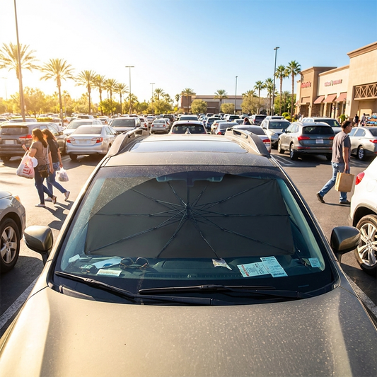Car windshield sunshade in use