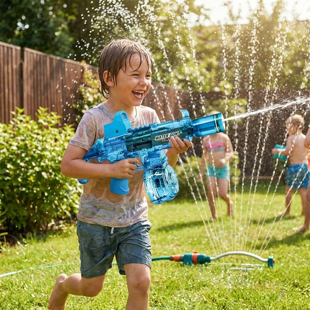 Electric water gun toy in play
