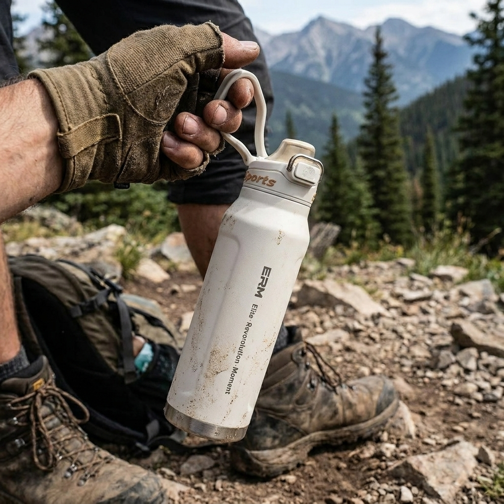 1L thermos with handle outdoors