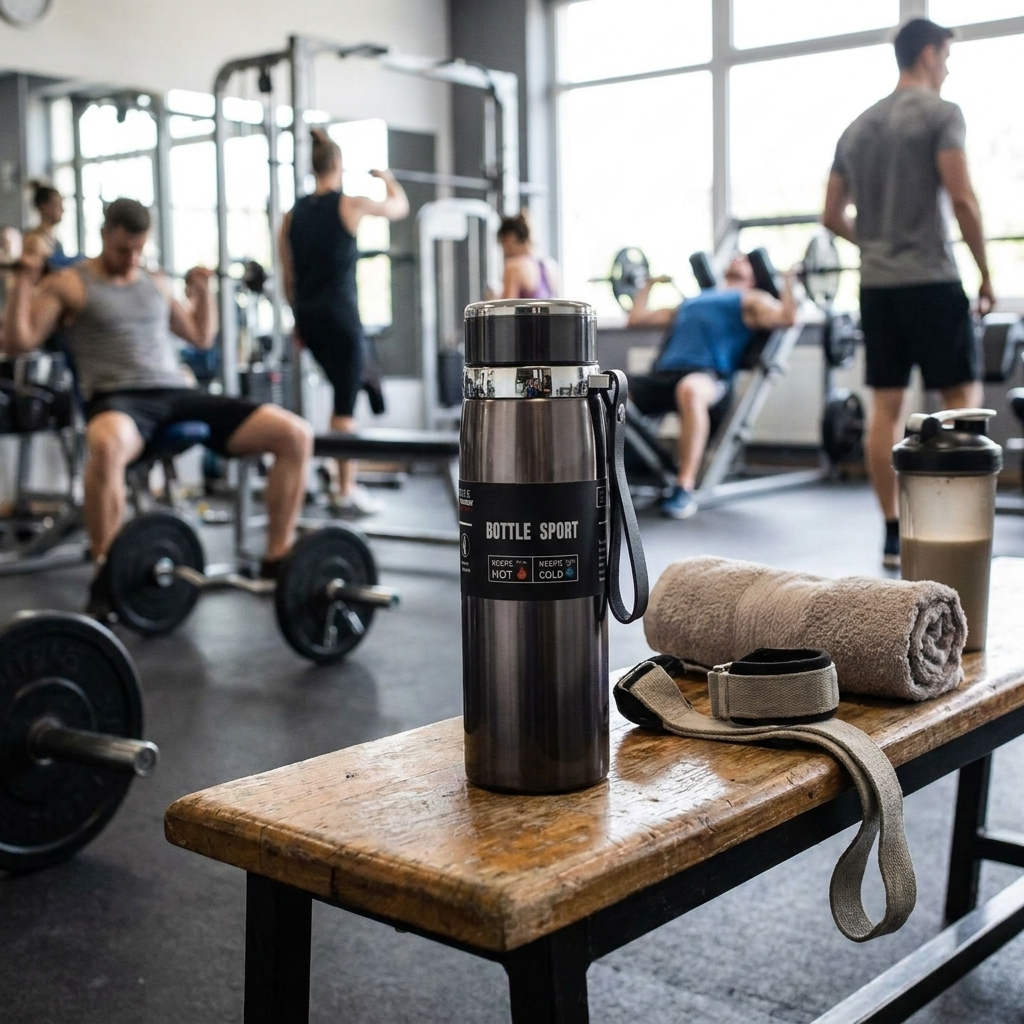 1L thermal water bottle with gym gear