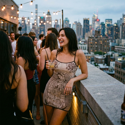 Printed bodycon mini dress worn
