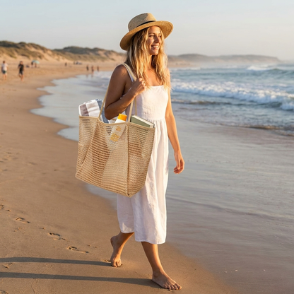 Large beach tote on the beach
