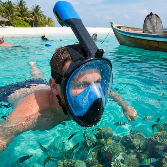 Full-face snorkel mask in use