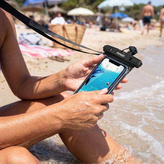 Universal waterproof phone case in use