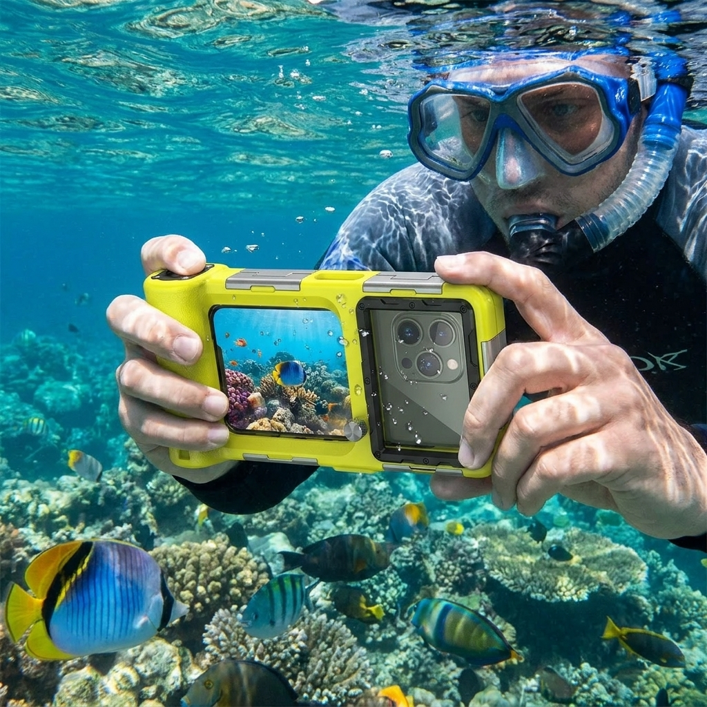 IP68 waterproof phone case in use